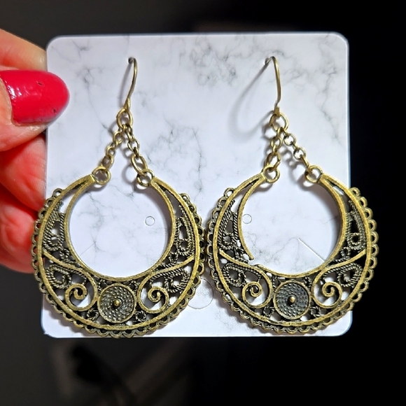 Brass Tone Drop  Earrings - Picture 1 of 10